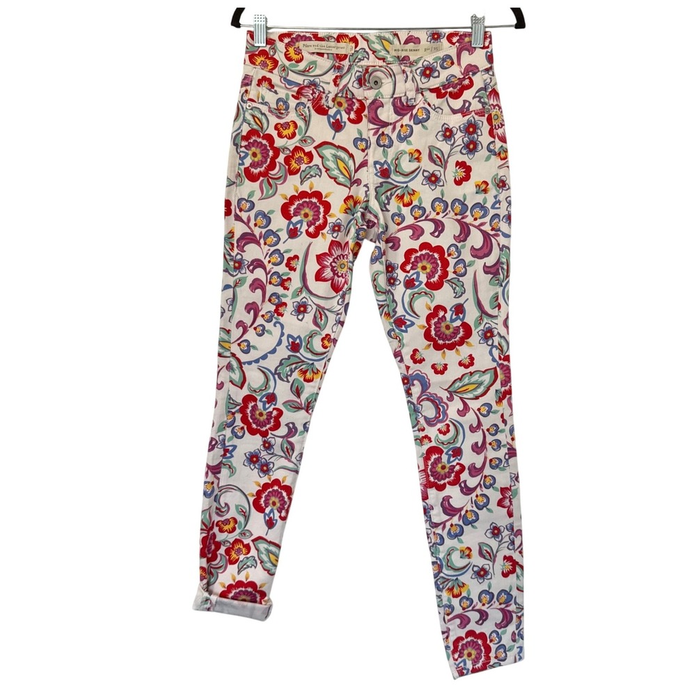 Anthropologie Pilcro and the Letterpress White Floral Mid-Rise Skinny Jeans‎ 25